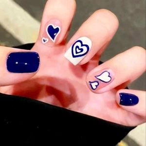 24 piece Short Square artificial nails, Navy Blue and Hearts, Last 1!!!
